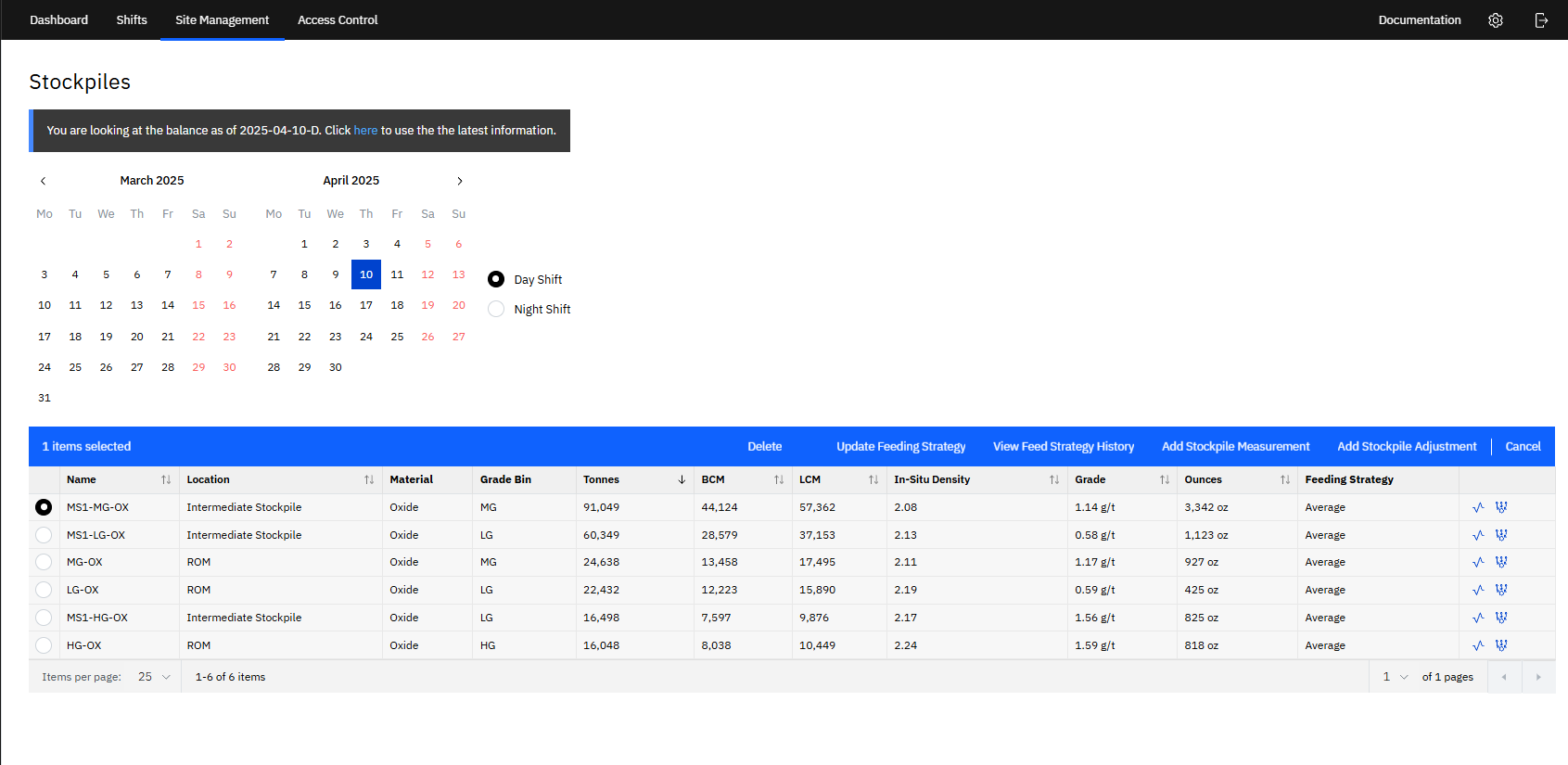 Pit Info Stockpile Tracking